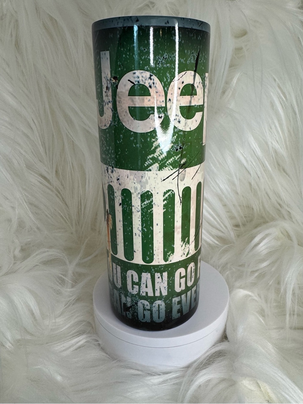 Jeep Green and White Distressed Logo Travel Tumbler 20 oz